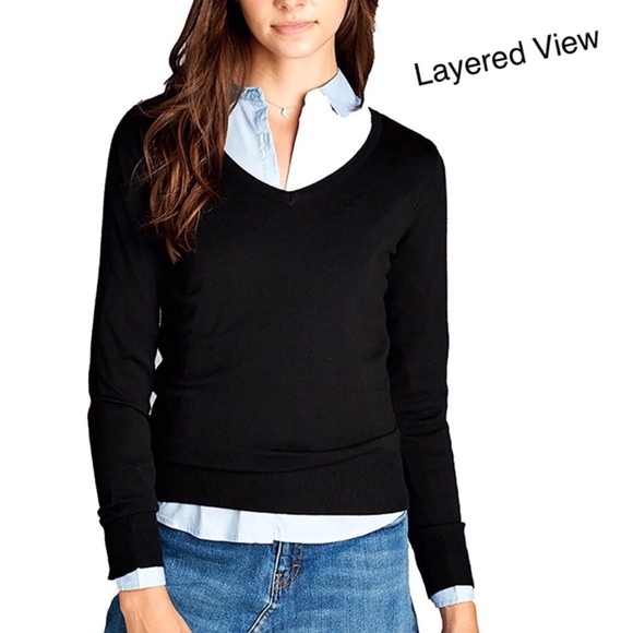 Active USA Black Classic Tailored V- Neck Sweater - Picture 2 of 7